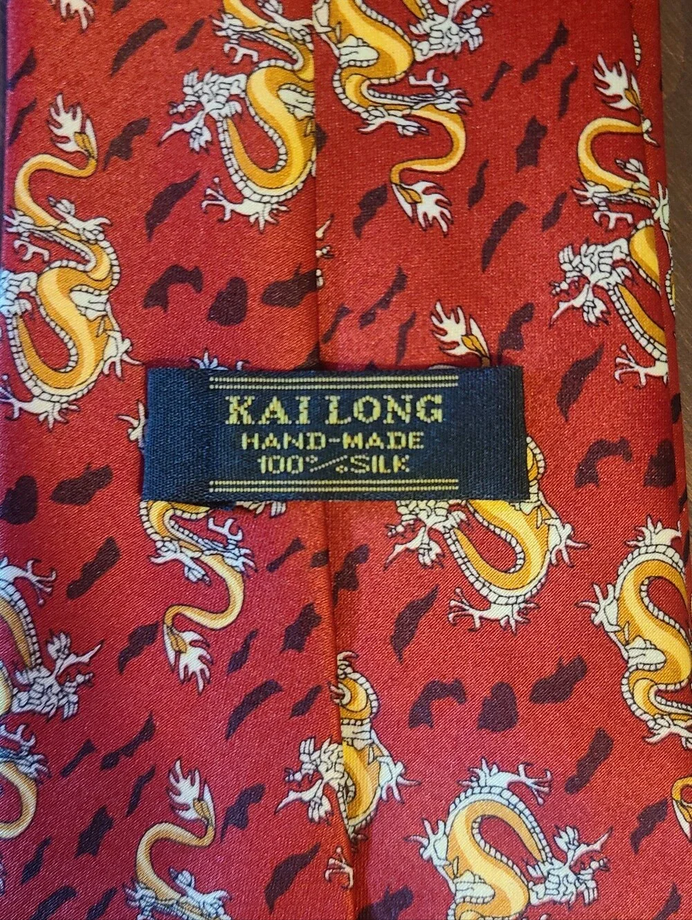 Kai Long Silk Red Dragon Print Men's Tie